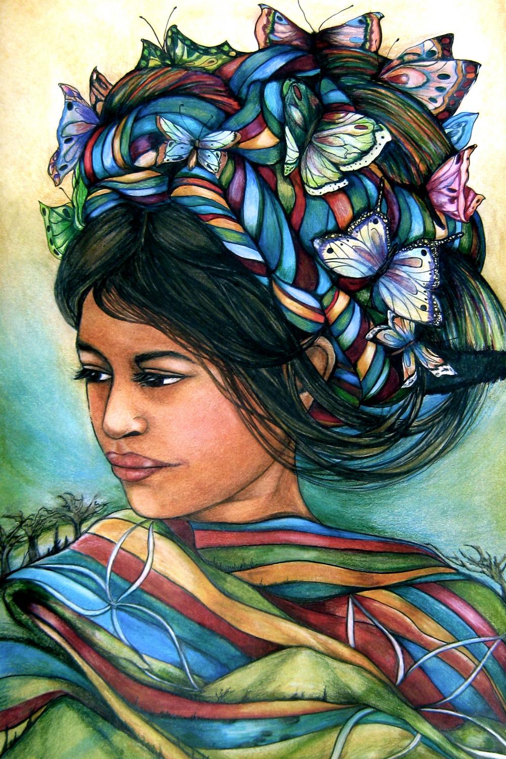 Maria and the butterflies ,art print 