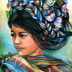 Maria and the butterflies ,art print 